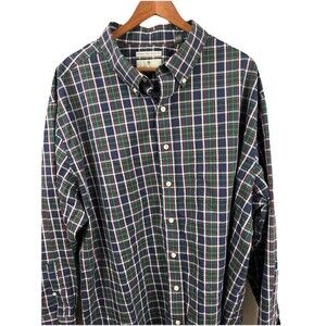 Oak Hill Men’s Shirt Size 2XL Green Blue Plaid Wrinkle Free Cool And Dry